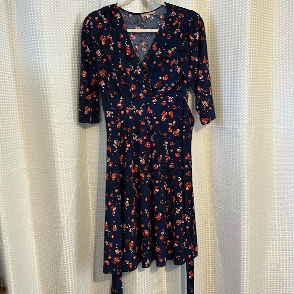 Karina easy dress in blue with black red white floral